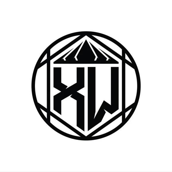 Harf Logosu Monogram Altıgen Dilimlenmiş Taç Diyez Kalkan Şekli Soyut — Stok fotoğraf