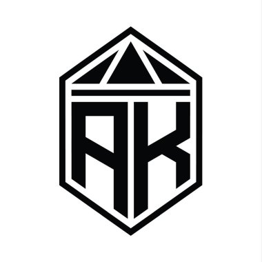 AK Harfi Logosu monogramı, üçgen izole edilmiş stil şablonu ile basit altıgen kalkan şekli