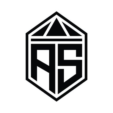 AS Harfi Logo monogramı, üçgen izole edilmiş biçim şablonu ile basit altıgen kalkan şekli