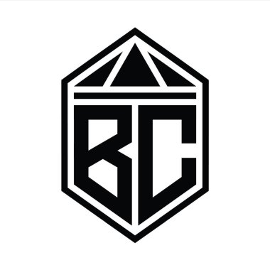 BC Letter Logo monogramı, üçgen izole edilmiş biçim şablonu ile basit altıgen kalkan şekli