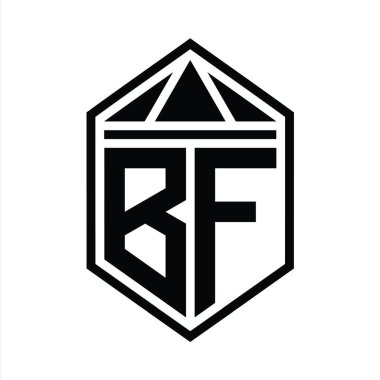 BF Harfi Logo monogramı, üçgen izole edilmiş biçim şablonu ile basit altıgen kalkan şekli