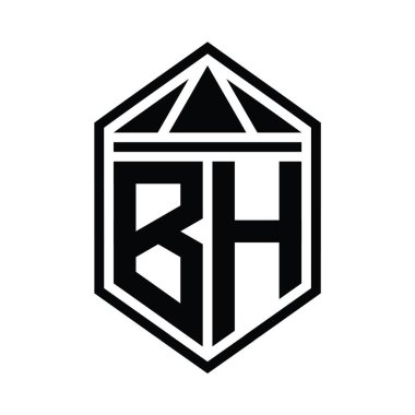 BH Harfli Logo monogramı üçgen izole edilmiş stil şablonu ile basit altıgen kalkan şekli