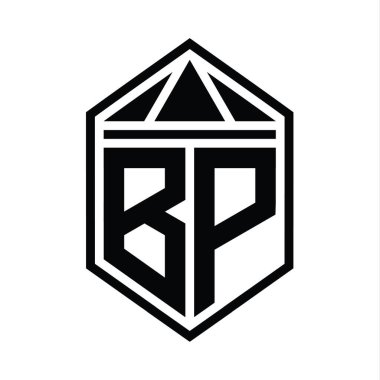 BP Harfi Logo monogramı, üçgen izole edilmiş biçim şablonu ile basit altıgen kalkan şekli