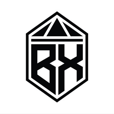 BX Harf Logosu basit altıgen kalkan şekli ve üçgen izole edilmiş stil tasarım şablonu