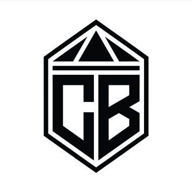 CB Harf Logosu basit altıgen kalkan şekli ve üçgen izole edilmiş stil tasarım şablonu