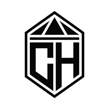 CH Harfi Logo monogramı, üçgen izole edilmiş biçim şablonu ile basit altıgen kalkan şekli