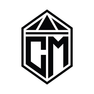 CM Harf Logosu basit altıgen kalkan şekli ile izole edilmiş biçim şablonu