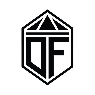 DF Letter Logo monogramı, üçgen izole edilmiş biçim şablonu ile basit altıgen kalkan şekli