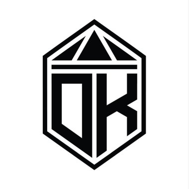 DK Letter Logo monogramı üçgen izole edilmiş biçim şablonu ile basit altıgen kalkan şekli