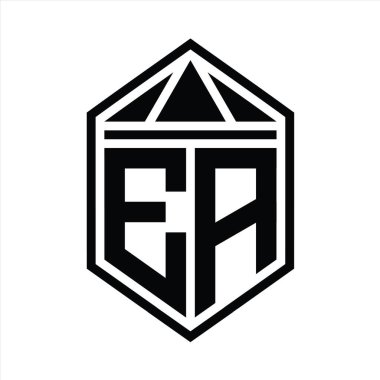 EA Harfi Logo monogramı, üçgen izole edilmiş biçim şablonu ile basit altıgen kalkan şekli