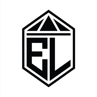 EL Harfi Logo monogramı, üçgen izole edilmiş biçim şablonu ile basit altıgen kalkan şekli