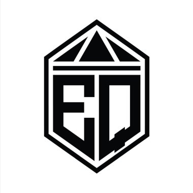 EQ Harf Logosu basit altıgen kalkan şekli ve üçgen izole edilmiş stil tasarım şablonu