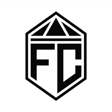FC Letter Logo monogramı üçgen izole edilmiş stil şablonu ile basit altıgen kalkan şekli