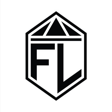 FL Letter Logo monogramı üçgen izole edilmiş stil şablonu ile basit altıgen kalkan şekli