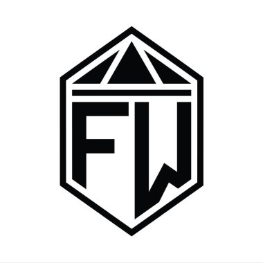 FW Harf Logosu basit altıgen kalkan şekli ve üçgen izole edilmiş stil tasarım şablonu