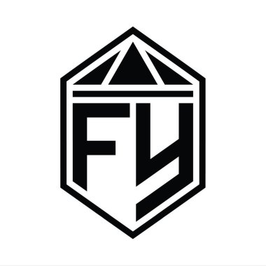 FY Letter Logo monogramı üçgen izole edilmiş stil şablonu ile basit altıgen kalkan şekli