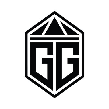 GG Harfi Logo monogramı, üçgen izole edilmiş biçim şablonu ile basit altıgen kalkan şekli