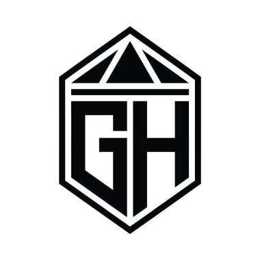 GH Letter Logo monogramı, üçgen izole edilmiş biçim şablonu ile basit altıgen kalkan şekli