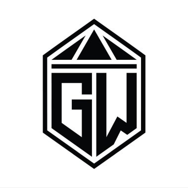 GW Harf Logosu basit altıgen kalkan şekli ve üçgen izole edilmiş stil tasarım şablonu