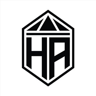 HA etter Logo monogram üçgen izole stil şablonu ile basit altıgen kalkan şekli