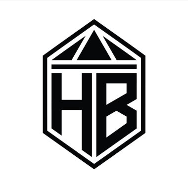 HB Harf Logosu basit altıgen kalkan şekli ile izole edilmiş biçim şablonu