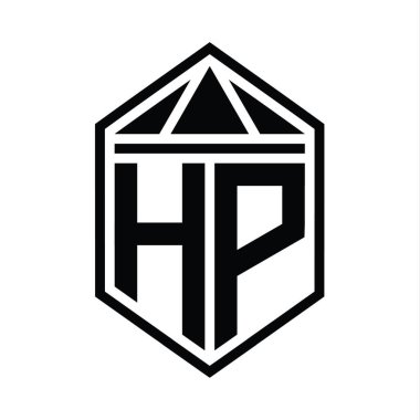 HP Harf Logosu basit altıgen kalkan şekli ve üçgen izole edilmiş stil tasarım şablonu