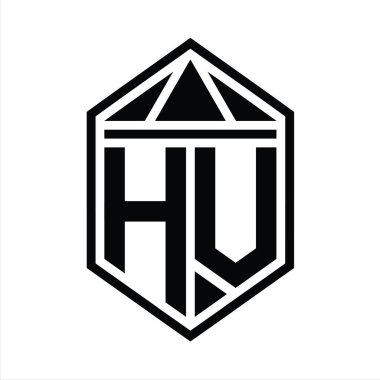 HV Letter Logo monogramı üçgen izole edilmiş biçim şablonu ile basit altıgen kalkan şekli