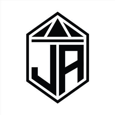 JA Letter Logo monogramı üçgen izole edilmiş stil şablonu ile basit altıgen kalkan şekli