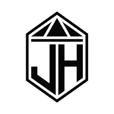 JH Letter Logo monogramı üçgen izole edilmiş stil şablonu ile basit altıgen kalkan şekli