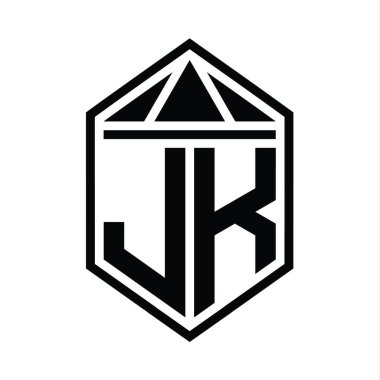 JK Letter Logo monogramı üçgen izole edilmiş stil şablonu ile basit altıgen kalkan şekli