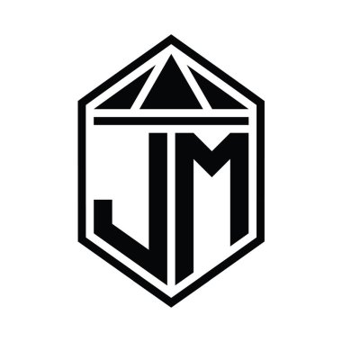JM Harf Logosu basit altıgen kalkan şekli ve üçgen izole edilmiş stil tasarım şablonu