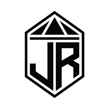 JR Letter Logo monogramı üçgen izole edilmiş stil şablonu ile basit altıgen kalkan şekli