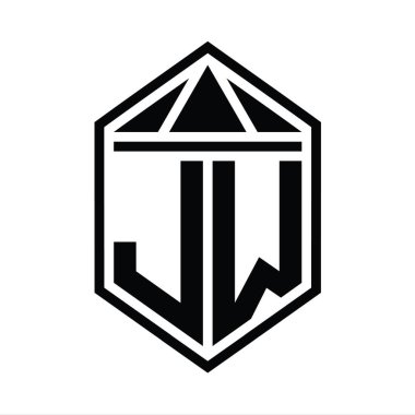 JW Harf Logosu basit altıgen kalkan şekli ve üçgen izole edilmiş stil tasarım şablonu