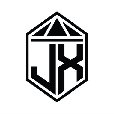 JX Harf Logosu basit altıgen kalkan şekli ve üçgen izole edilmiş stil tasarım şablonu