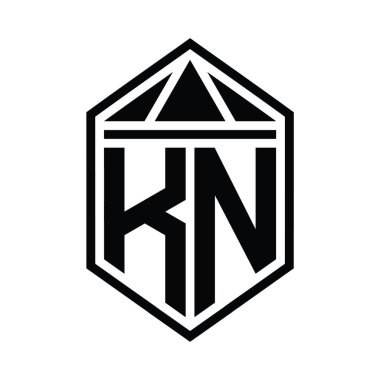 KN Letter Logo monogramı üçgen izole edilmiş biçim şablonu ile basit altıgen kalkan şekli