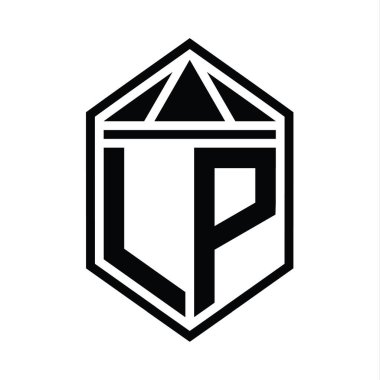 LP Harf Logosu basit altıgen kalkan şekli ve üçgen izole edilmiş stil tasarım şablonu