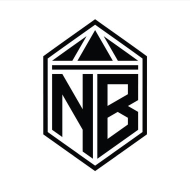 NB Harf Logosu basit altıgen kalkan şekli ve üçgen izole edilmiş stil tasarım şablonu