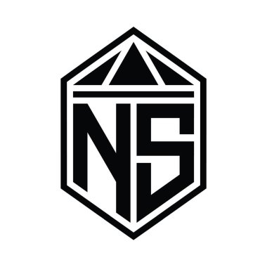 NS Letter Logo monogramı üçgen izole edilmiş biçim şablonu ile basit altıgen kalkan şekli