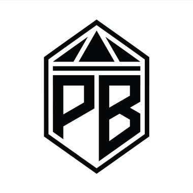 PB Harf Logosu basit altıgen kalkan şekli ve üçgen izole edilmiş stil tasarım şablonu