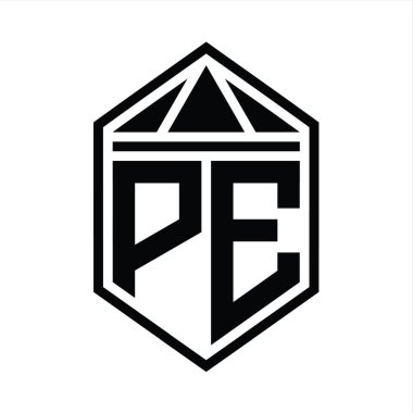 Beden Eğitimi Harfi Logosu basit altıgen kalkan şekli ve üçgen izole edilmiş stil tasarım şablonu