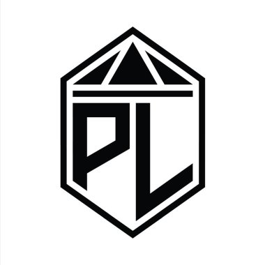 PL Letter Logo monogramı üçgen izole edilmiş stil şablonu ile basit altıgen kalkan şekli