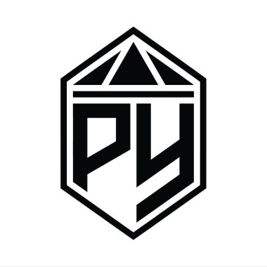 PY Letter Logo monogramı üçgen izole edilmiş stil şablonu ile basit altıgen kalkan şekli