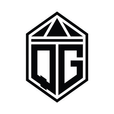 QG Harf Logosu basit altıgen kalkan şekli ve üçgen izole edilmiş stil tasarım şablonu