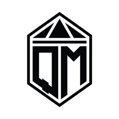 QM Harf Logosu basit altıgen kalkan şekli ve üçgen izole edilmiş stil tasarım şablonu