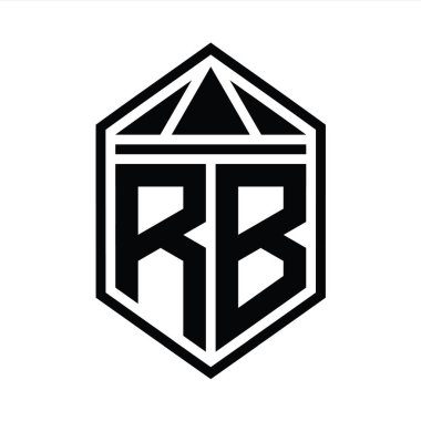 RB Harf Logosu basit altıgen kalkan şekli ve üçgen izole edilmiş stil tasarım şablonu