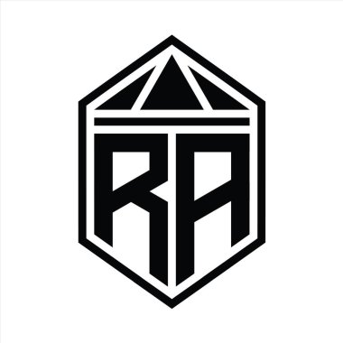 RA Harfi Logo monogramı, üçgen izole edilmiş stil şablonu ile basit altıgen kalkan şekli