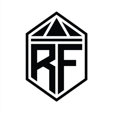 RF Letter Logo monogramı, üçgen izole edilmiş biçim şablonu ile basit altıgen kalkan şekli