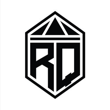 RQ Harfi Logo monogramı, üçgen izole edilmiş stil şablonu ile basit altıgen kalkan şekli
