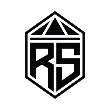 RS Harfi Logosu monogramı, üçgen izole edilmiş stil şablonu ile basit altıgen kalkan şekli