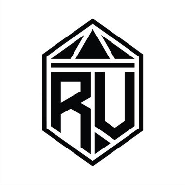 RV Letter Logo monogramı üçgen izole edilmiş stil şablonu ile basit altıgen kalkan şekli